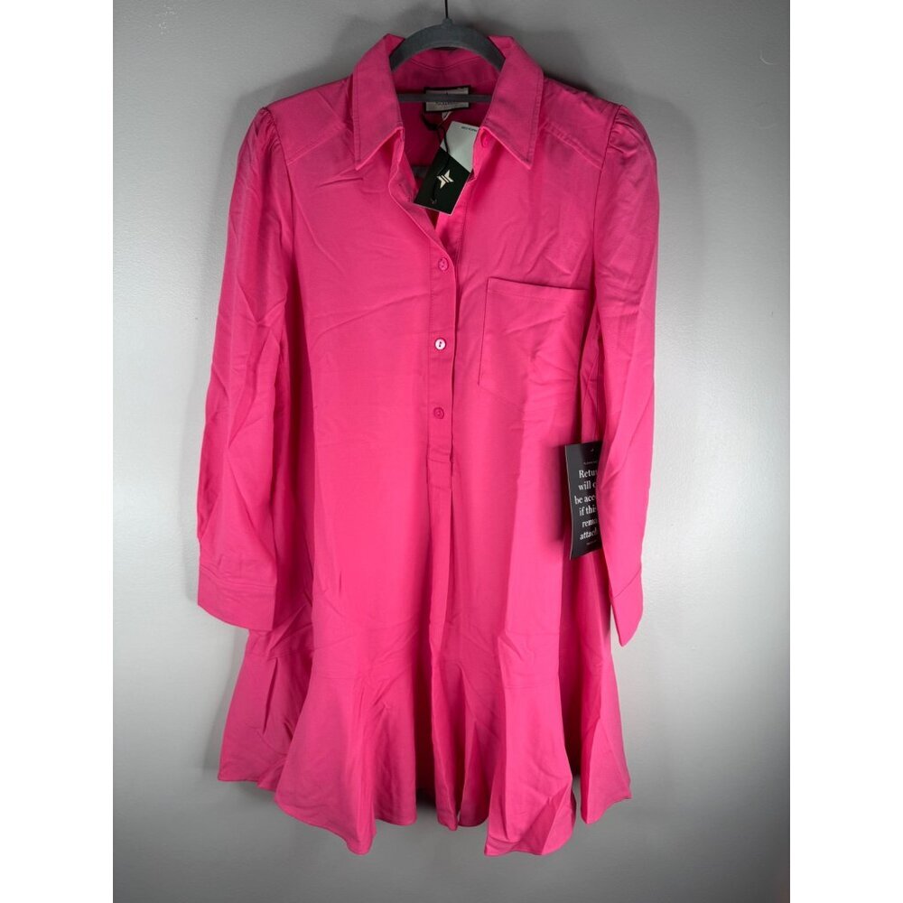 NWT Tuckernuck Hot Pink Crepe Callahan Shirt Dress Size L Lightweight Crepe - Picture 6 of 7